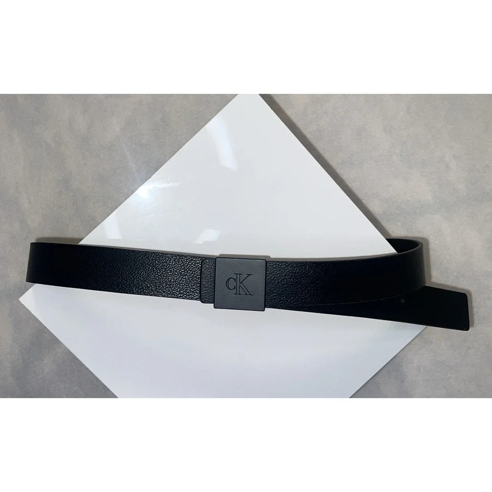 Calvin Klein Men's Black Logo Leather Belt 34-36 Square‎